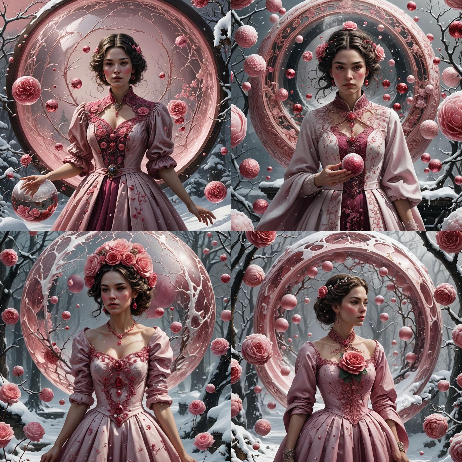 Jeweled Snow Globe with Woman in Pink Dress