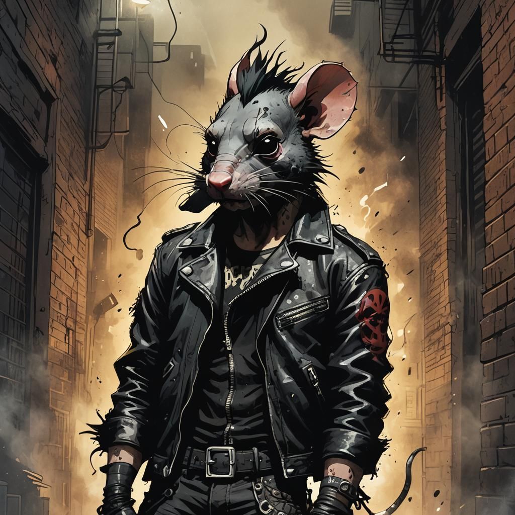 Punk Rat Portrait in Mike Mignola Style