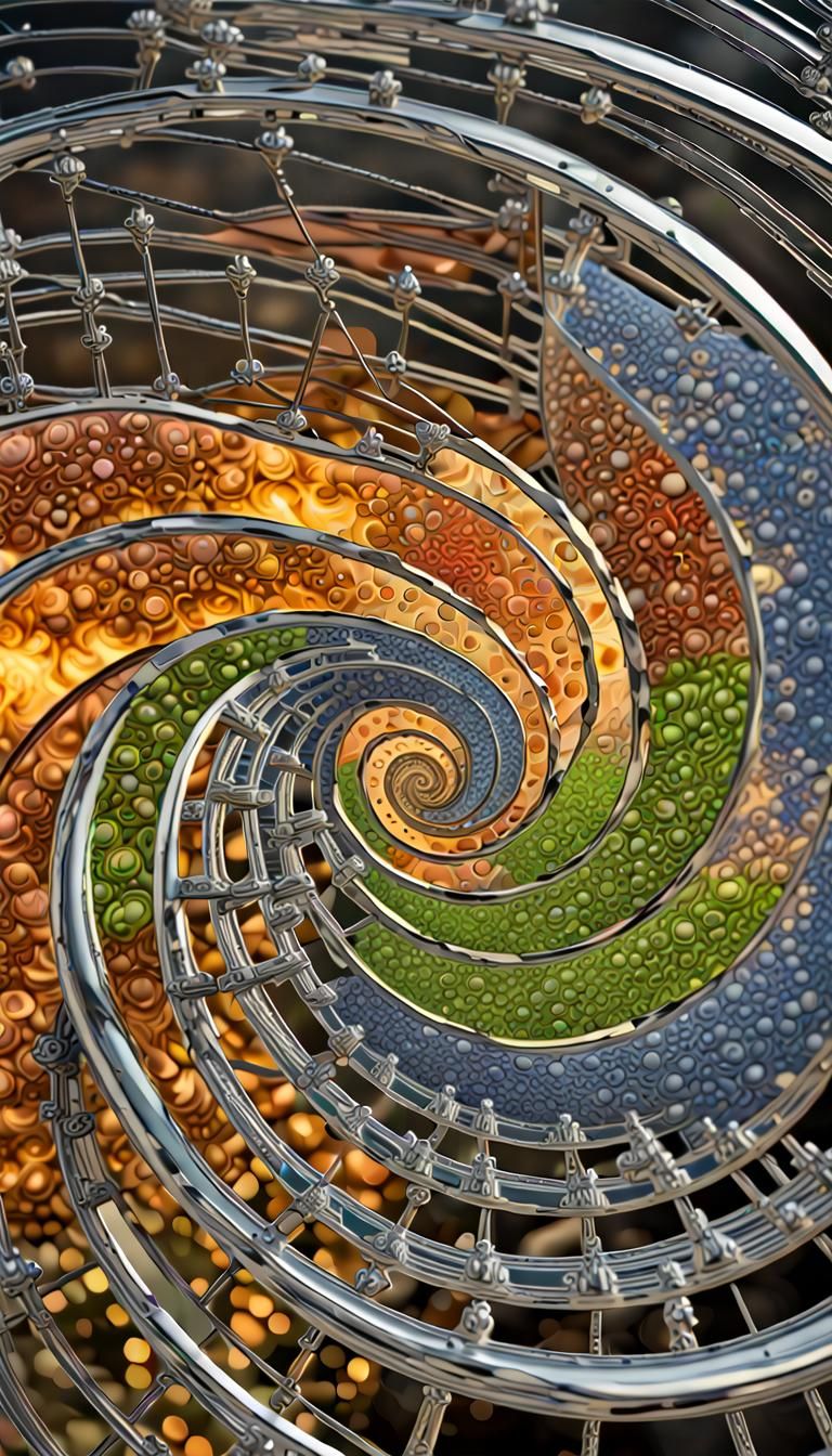 Chrome Fibonacci Spiral in Psychedelic Digital Art