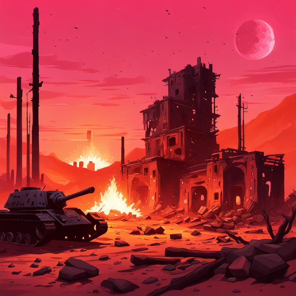 Charred Ruins Under Binary Suns