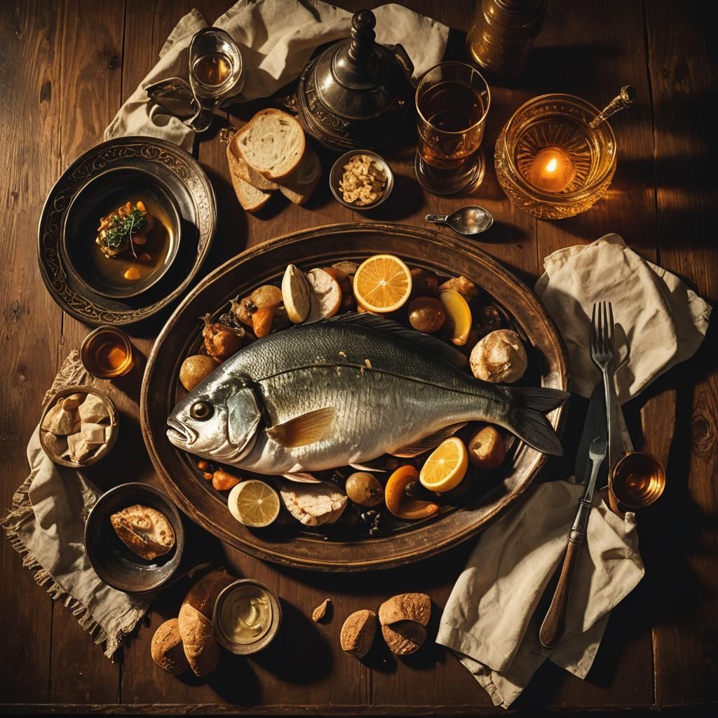 Dramatic Still Life of Fish in Chiaroscuro Style