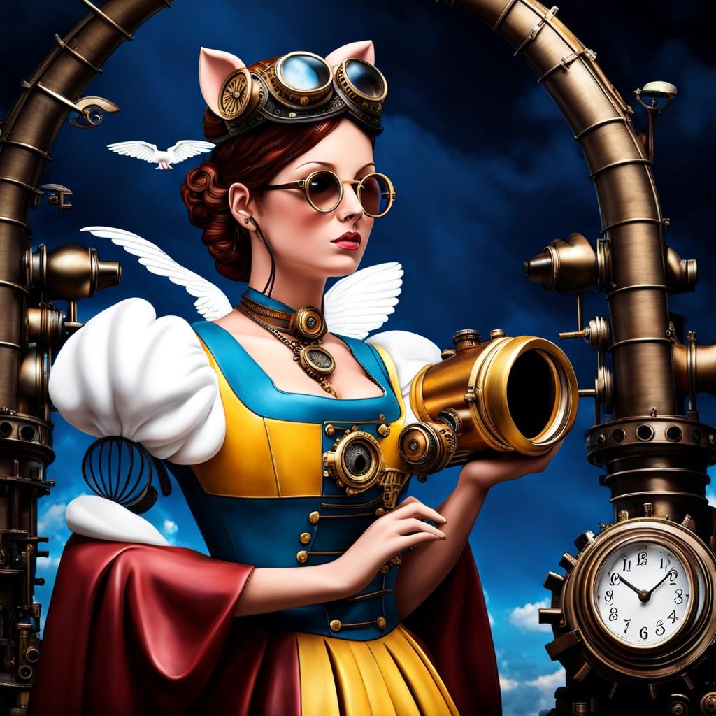 Steampunk Flying Pig Soaring Through the Sky