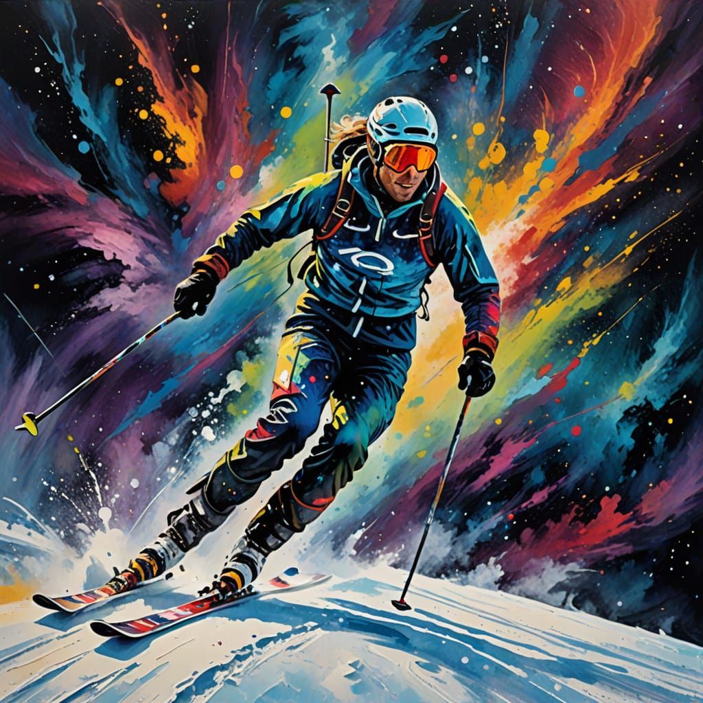 Cross Country Skier in Nebula: Abstract Expressionism