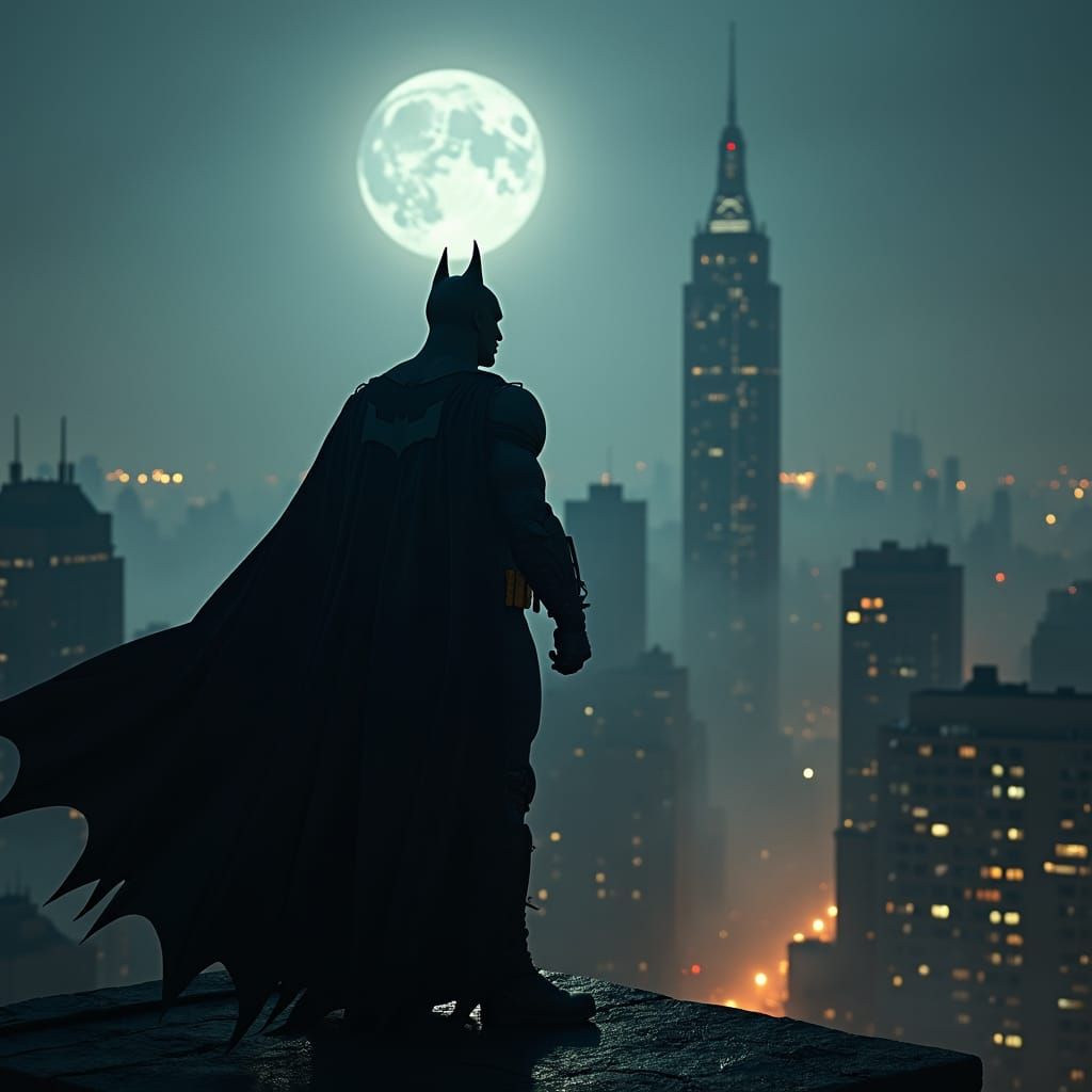 Batman Overlooks Gotham in Dark Noir Style