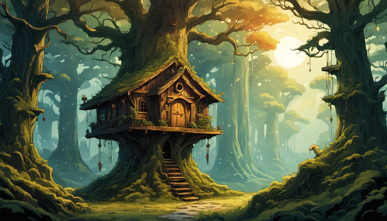 Sacred Birdhouse Temple in Hollowed Oak, Comic Art