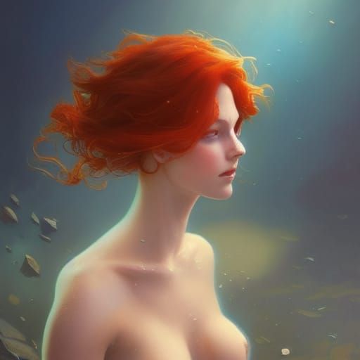 Redhead Mermaid Portrait in Digital Art Style