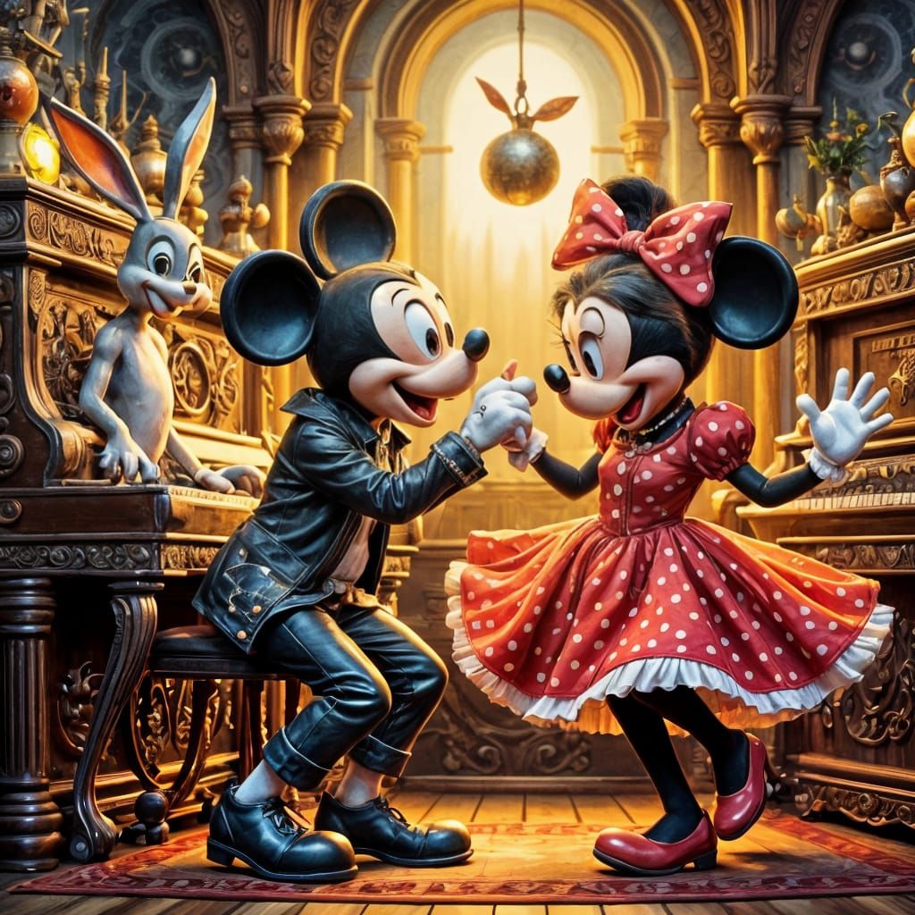 Rockin' Mickey and Minnie in Bohemian Whimsy Style