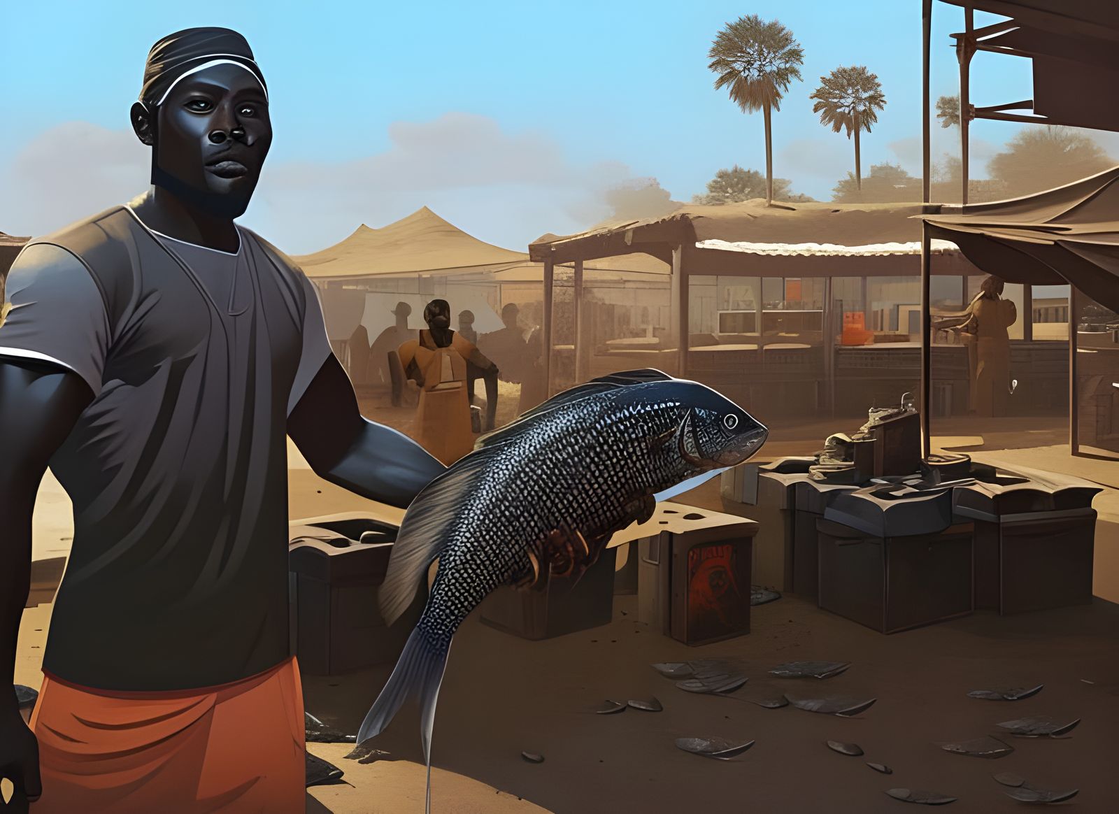 Detailed Photo of Gambian Fishmonger with Big Fish