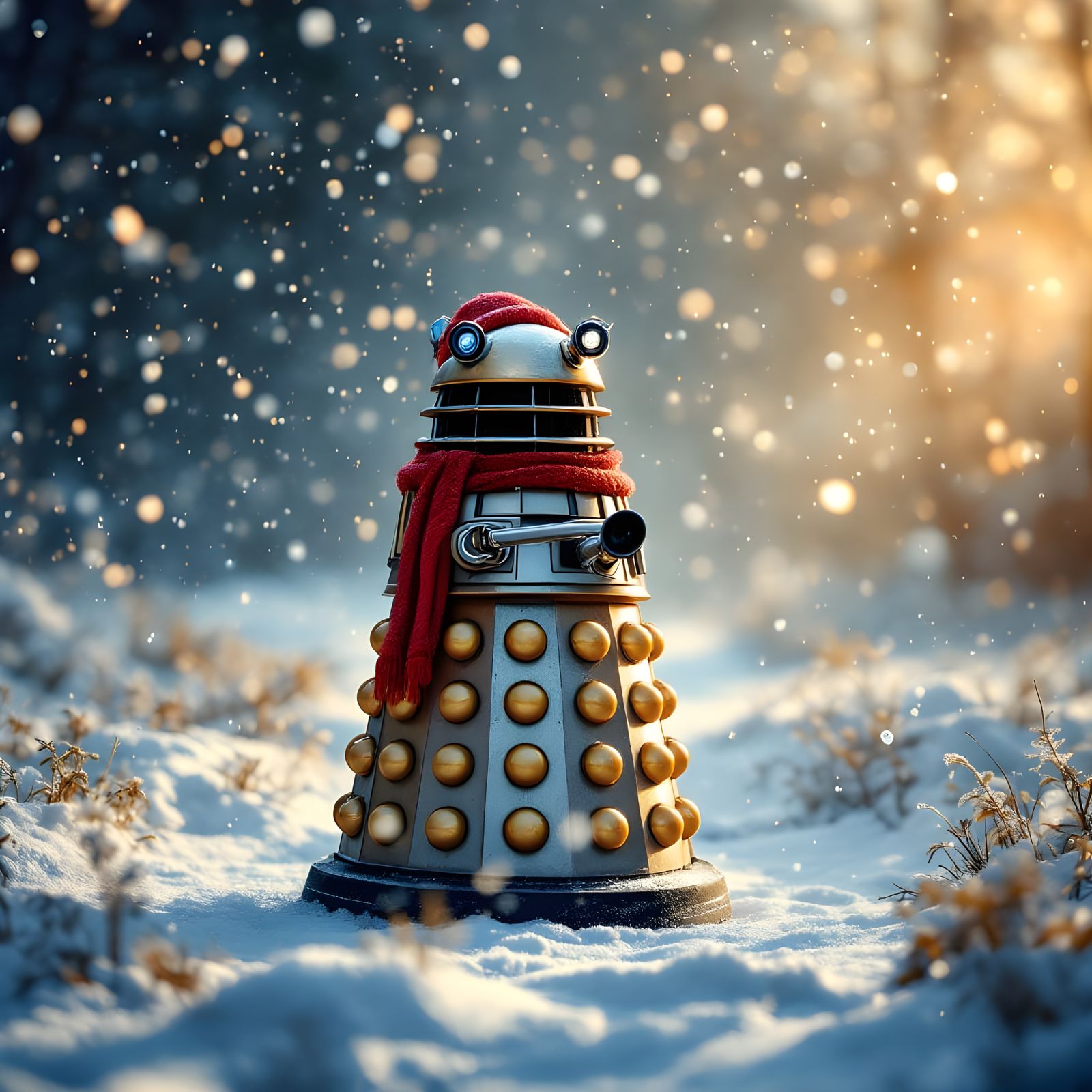 Cybernetic War Machine Adorned in Winter Finery