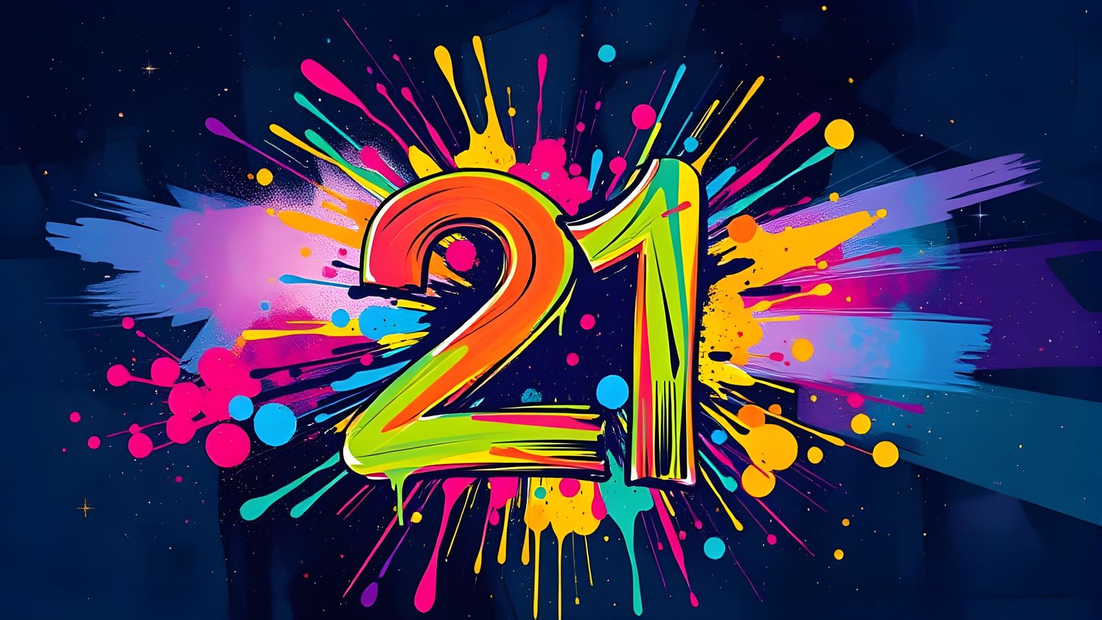 Vibrant Splash Paint Art Background of the Number 21