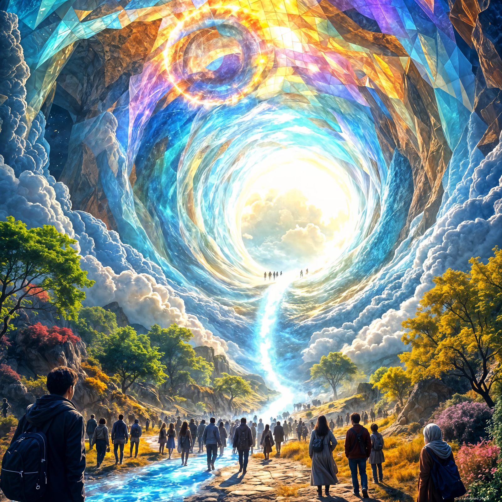 Gathering of Humans around Heavenly Tunnel Portal