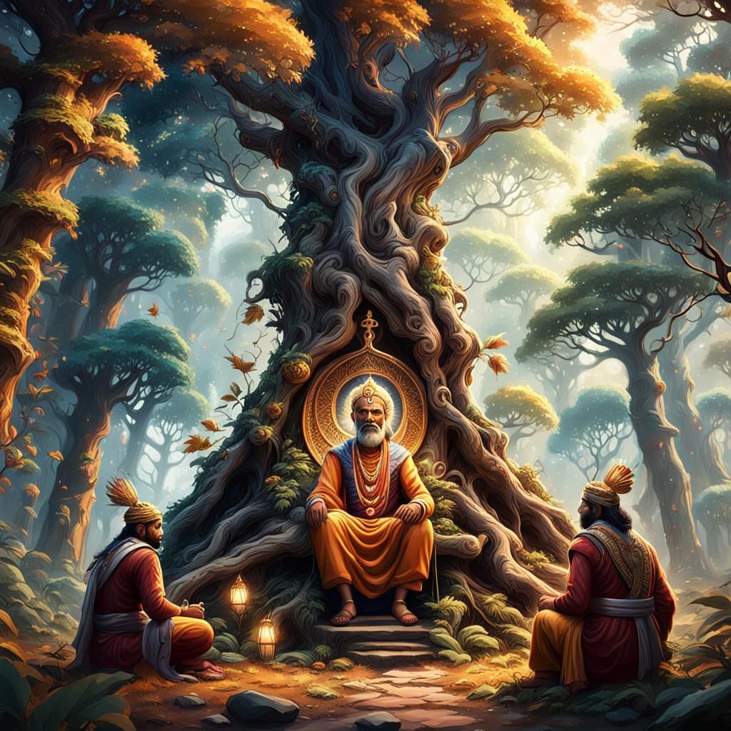 Indian Saints in Forest: Detailed Matte Painting