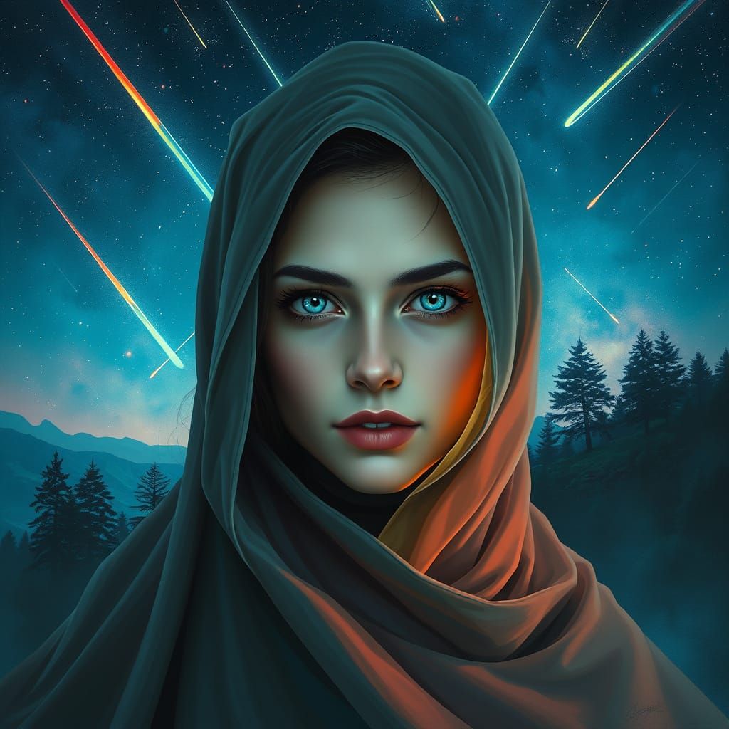 A captivating portrait of a woman's face intricately blended...