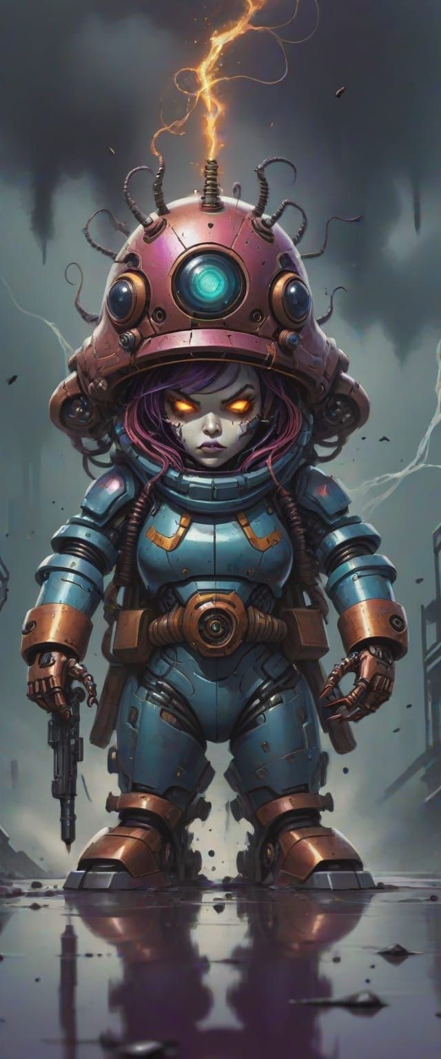 Alien Woman with Robotic Limbs in Ink Painting Style