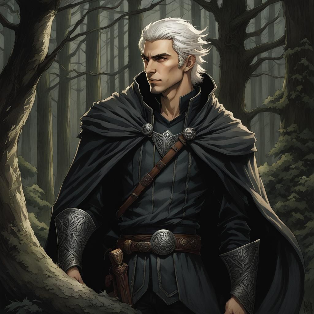 Anime-Style Knight in Dark Forest, Digital Art