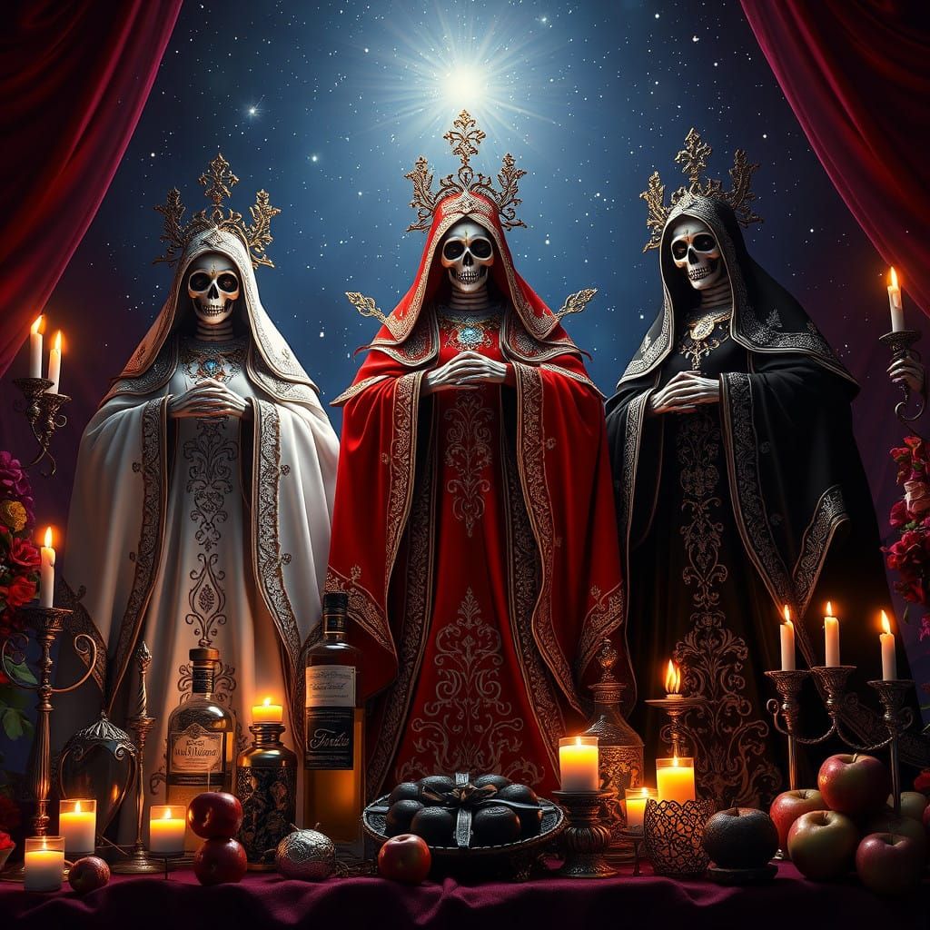 Three Aspects of Santa Muerte in Radiant Starlight with Intr...