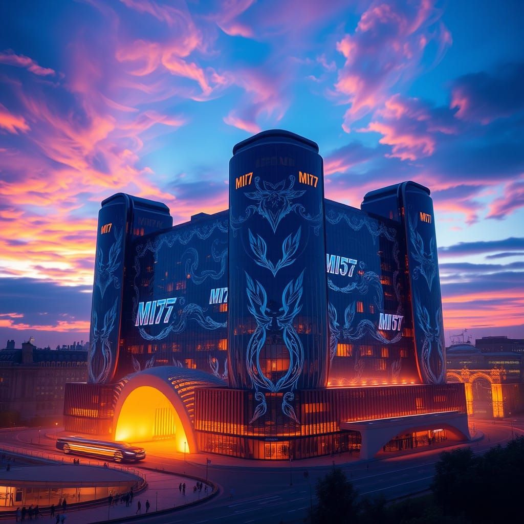 Sleek Futuristic MI6 Headquarters at Dusk