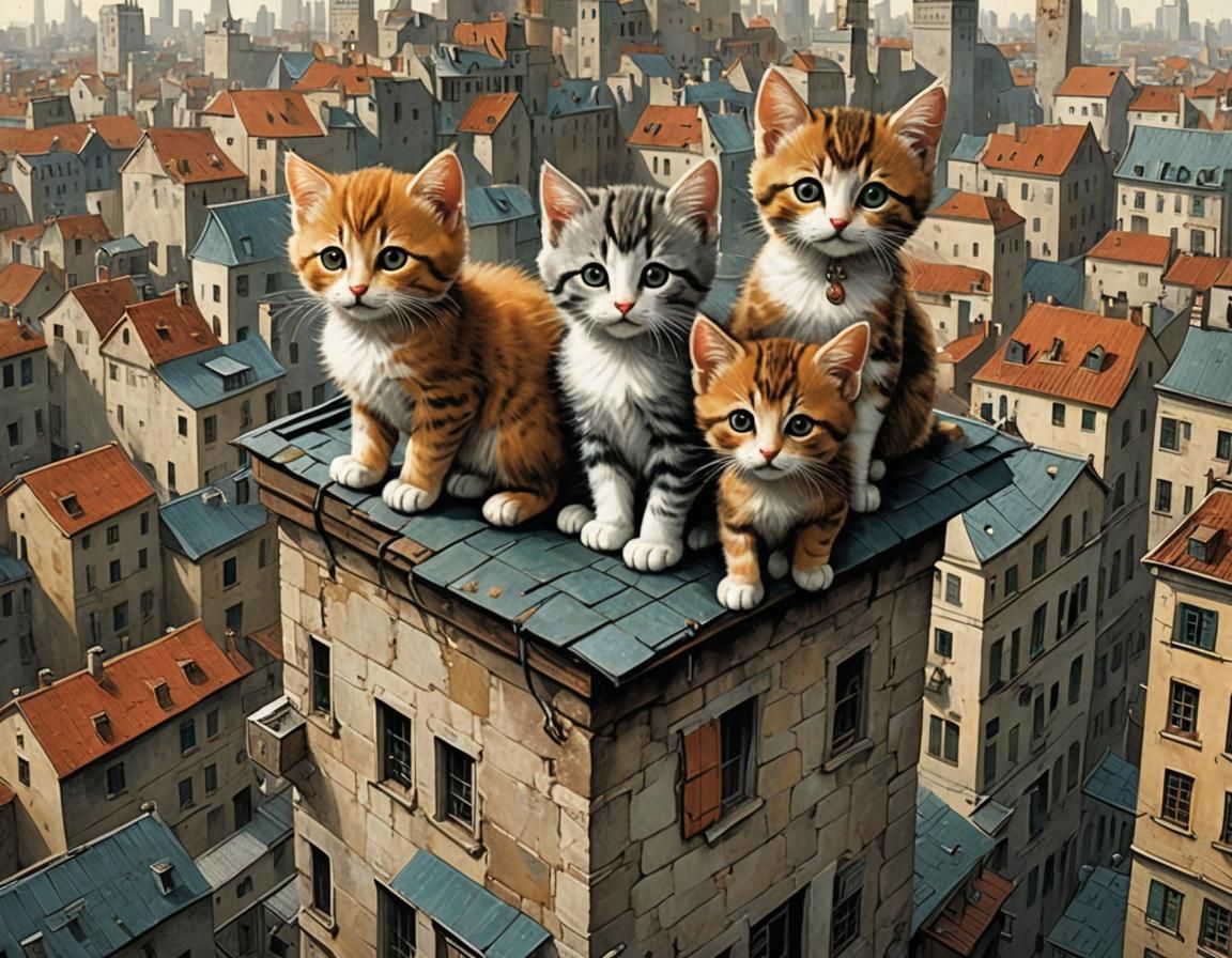 Kittens Climb a Building, Illustrated Style