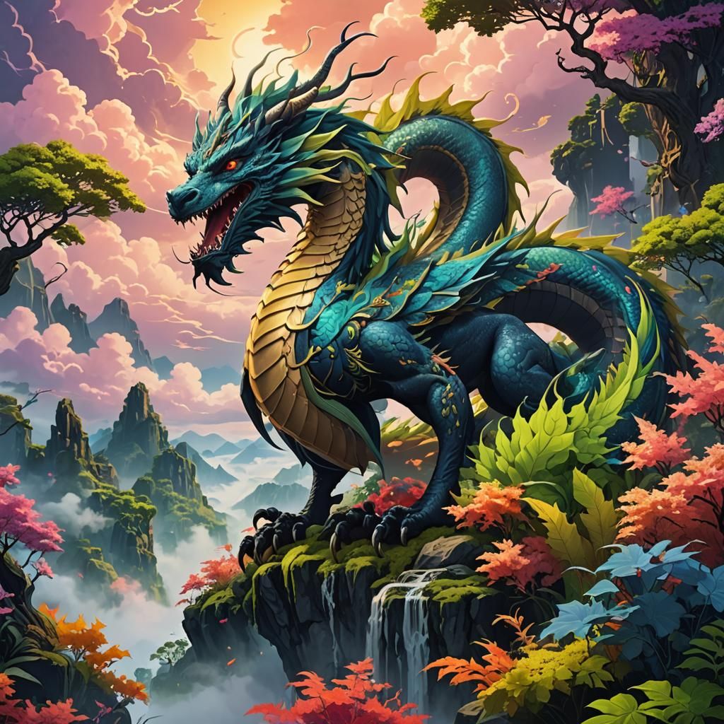 Anime Dragon in Ethereal Fantasy Realm