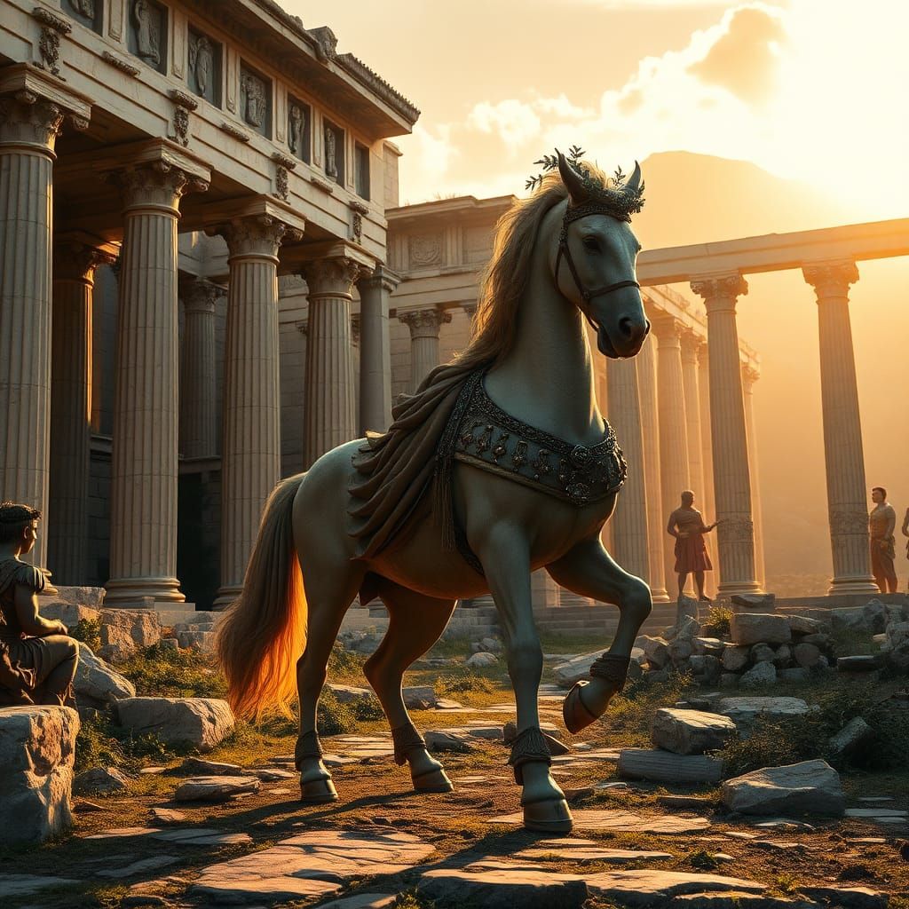 Centaur in Ancient Greek Ruins, Cinematic Style