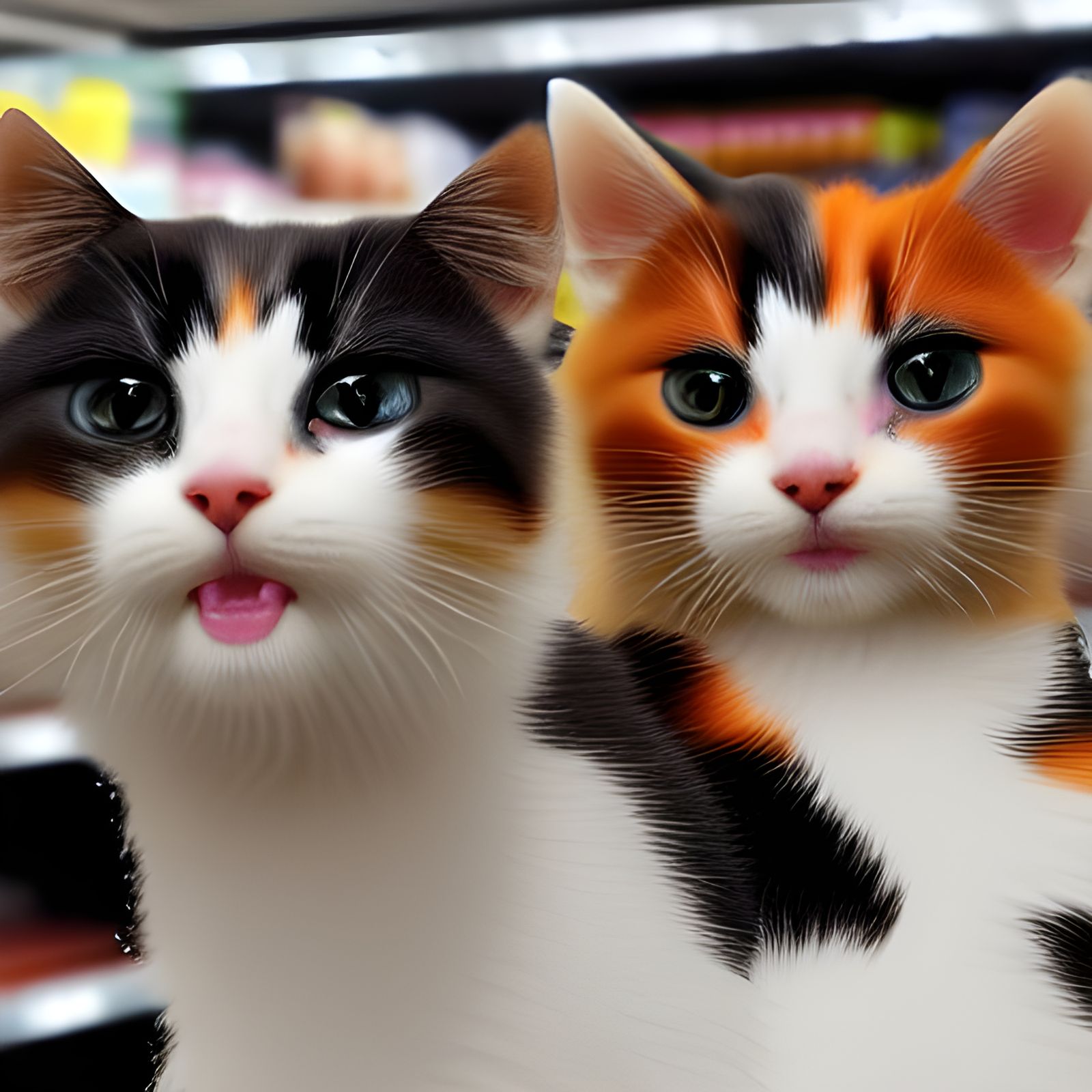 Calico Cats on Supermarket Shelf in 4K