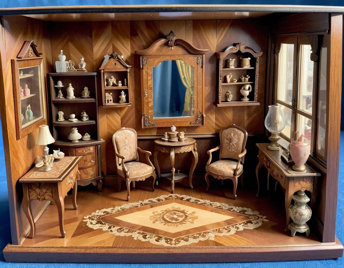 Antique Dollhouse in Marquetry Style