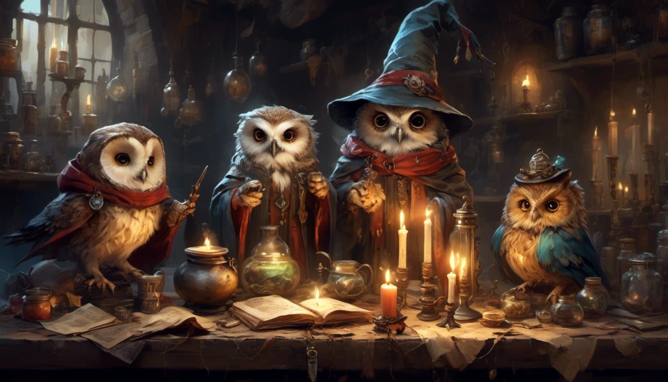 <lora:Kitten Cuteness:1.0> <lora:Lapillustration:1.0> Alchemy table sorcery artefacts candles divination potions cute ow...