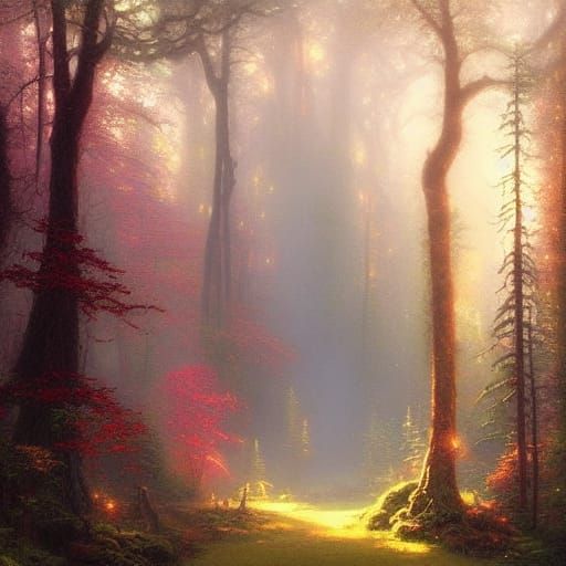 Ethereal Virgin Forest: An Oil Painting Fantasy