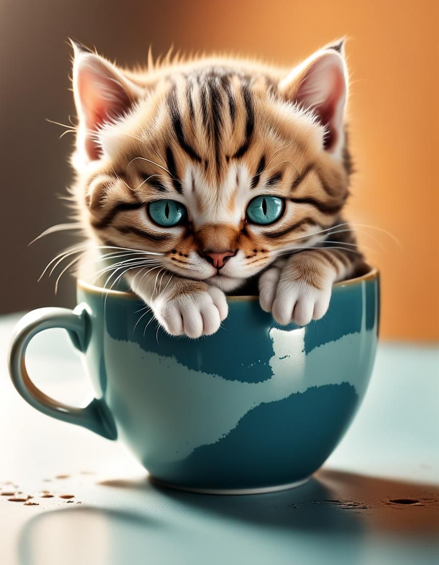 kitten sleeping in a mug