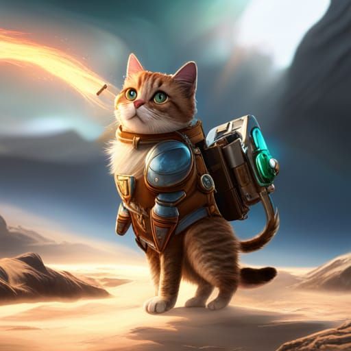 Cat with Jetpack: A Detailed 8K Resolution Painting