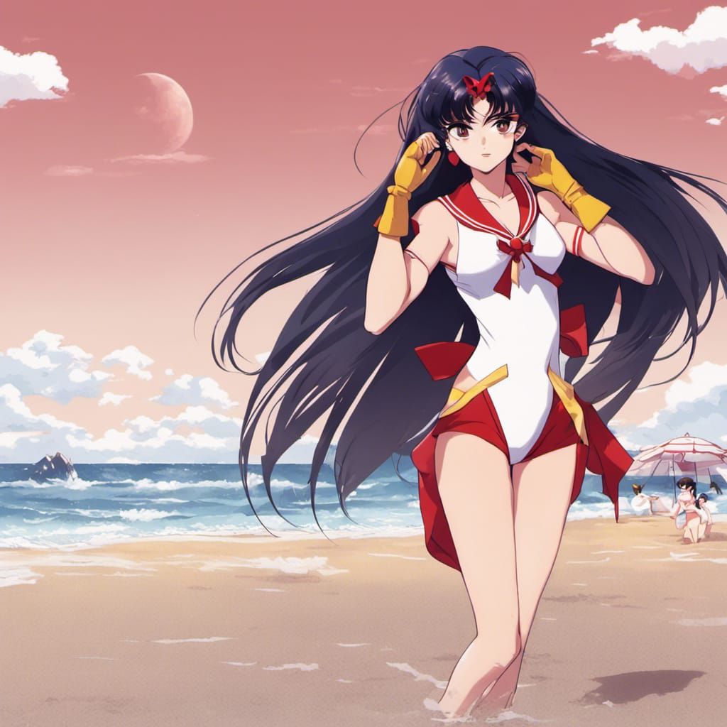 Sailor Mars at the Beach: Anime Style