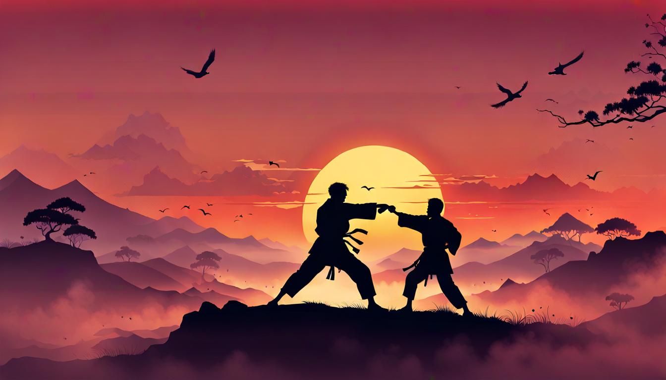 Karate Kid Silhouette Sunset Vector Art