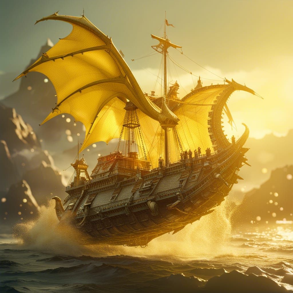 Dragon Accompanies Flying Ship in Film Photography