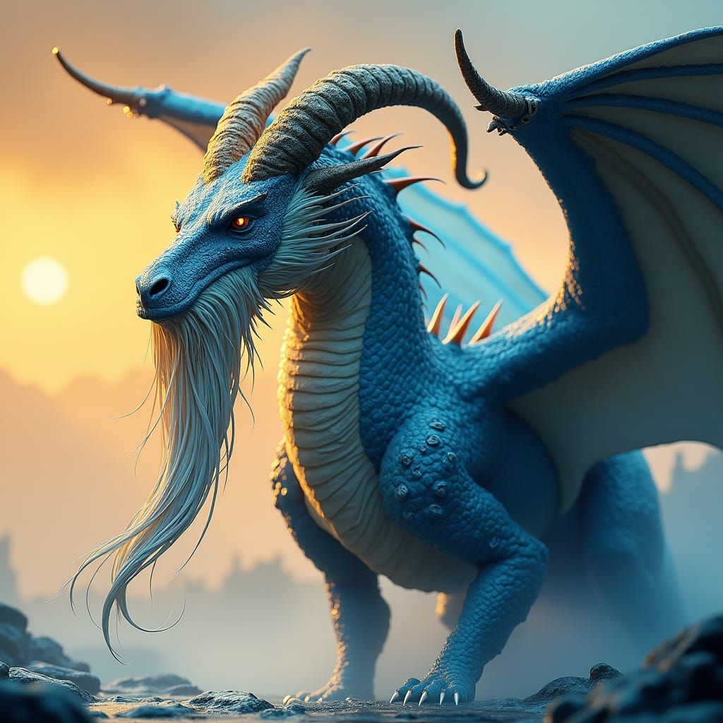 Majestic Dragon with Horn in Fantasy Art Style