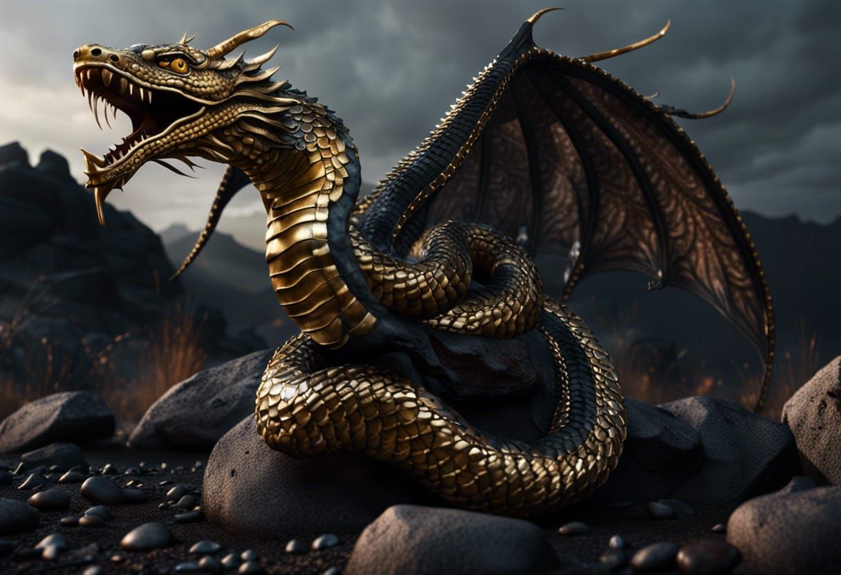 Aggressive Orochi Serpent with Chrome Scales and Wings