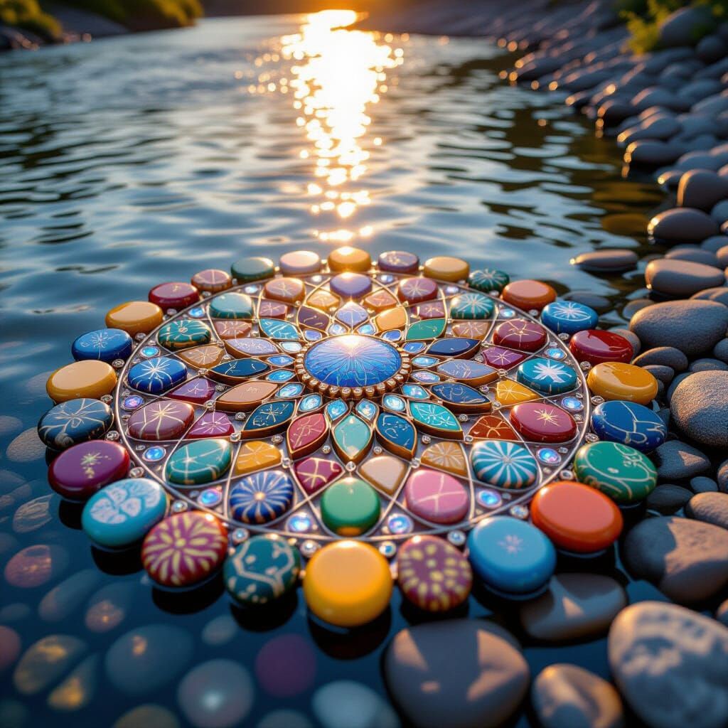 Vibrant Stone Mandala with Solar Luminescence