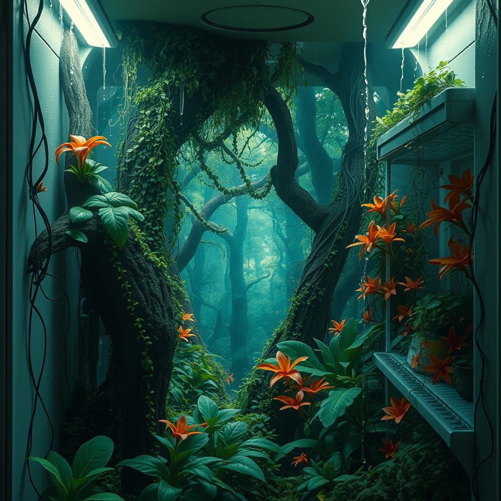 Lush Forest Thriving Inside Refrigerator as Hyperrealistic H...