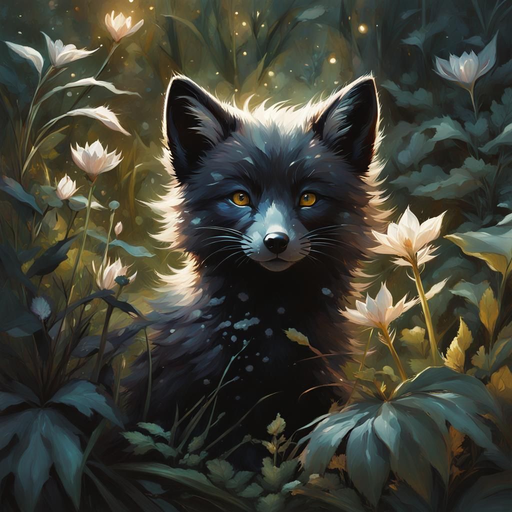 Magical Baby Fox in Oil Painting Style