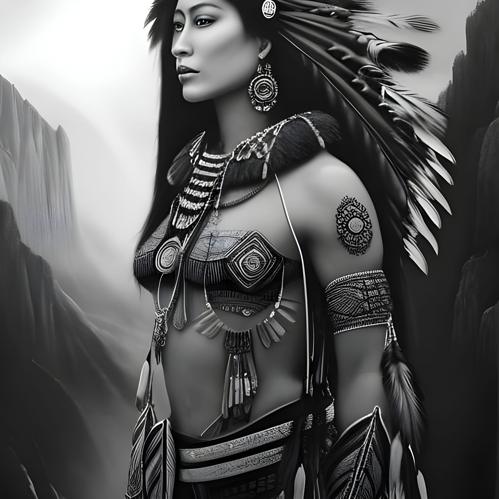 Native American Woman: Detailed Pencil Sketch