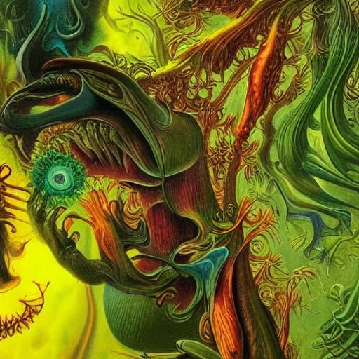 Psychedelic Surrealist Smoker in Vibrant Haze