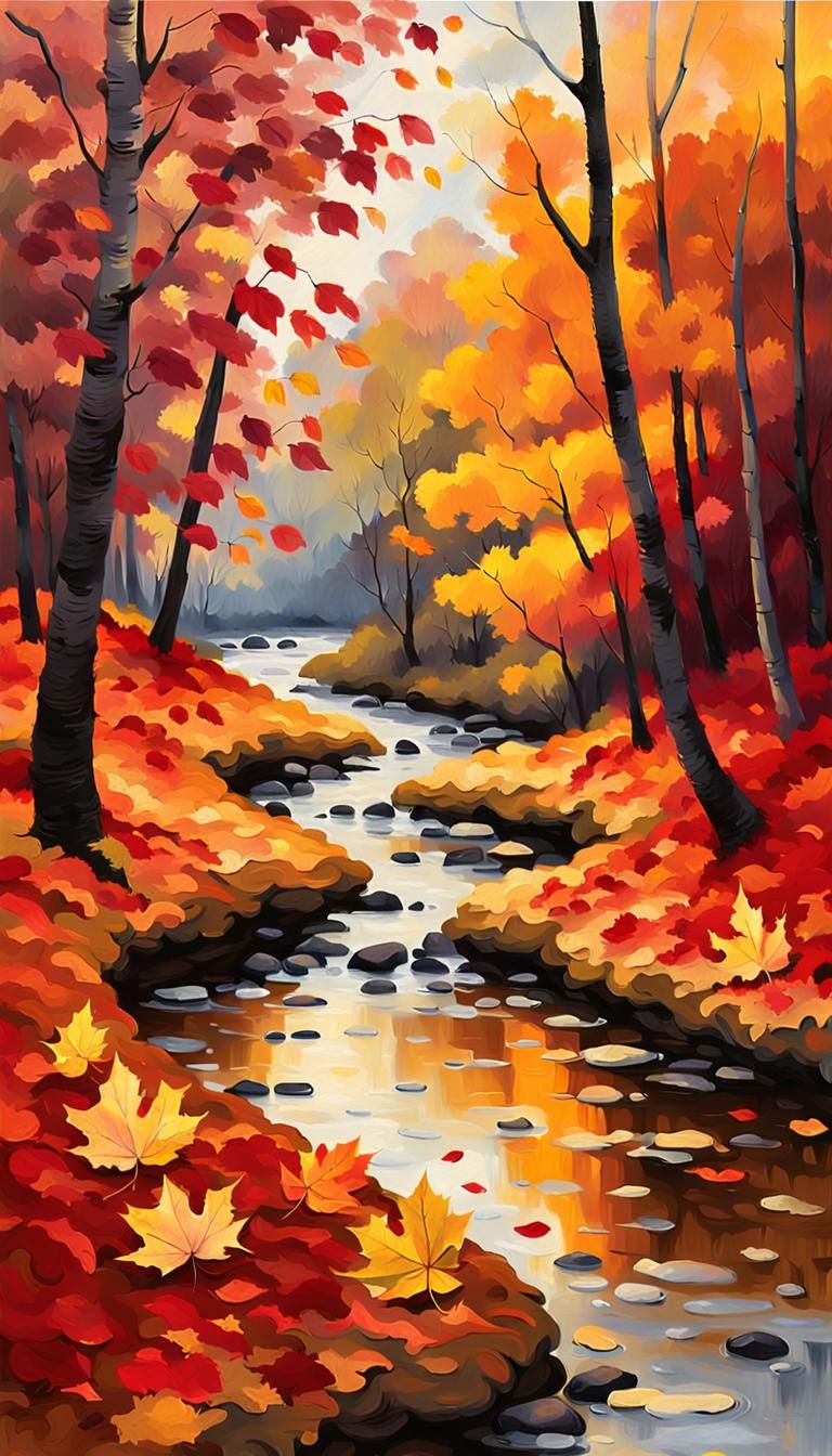 Autumn Forest Path in Impressionist Style