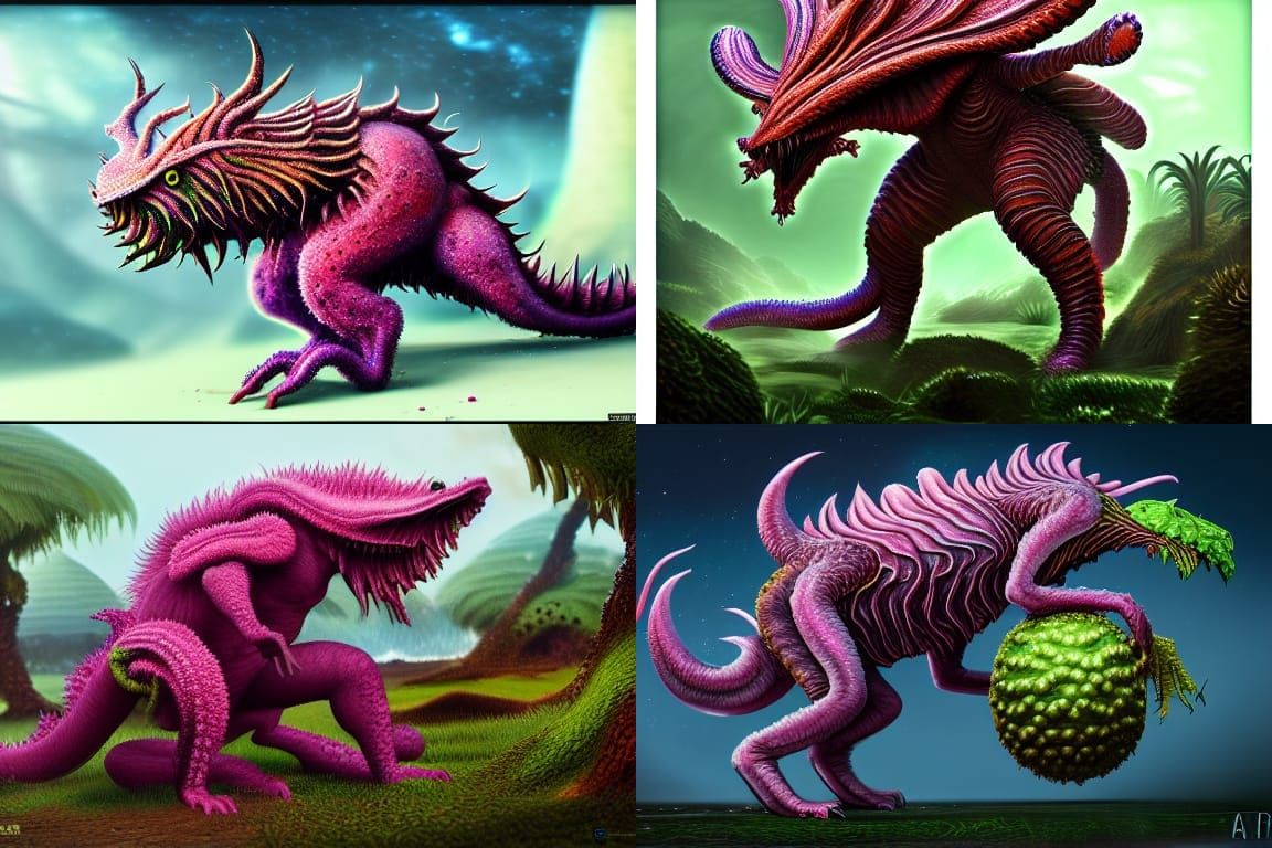 Hyperdetailed Feral Fruit Creature in Alien Landscape