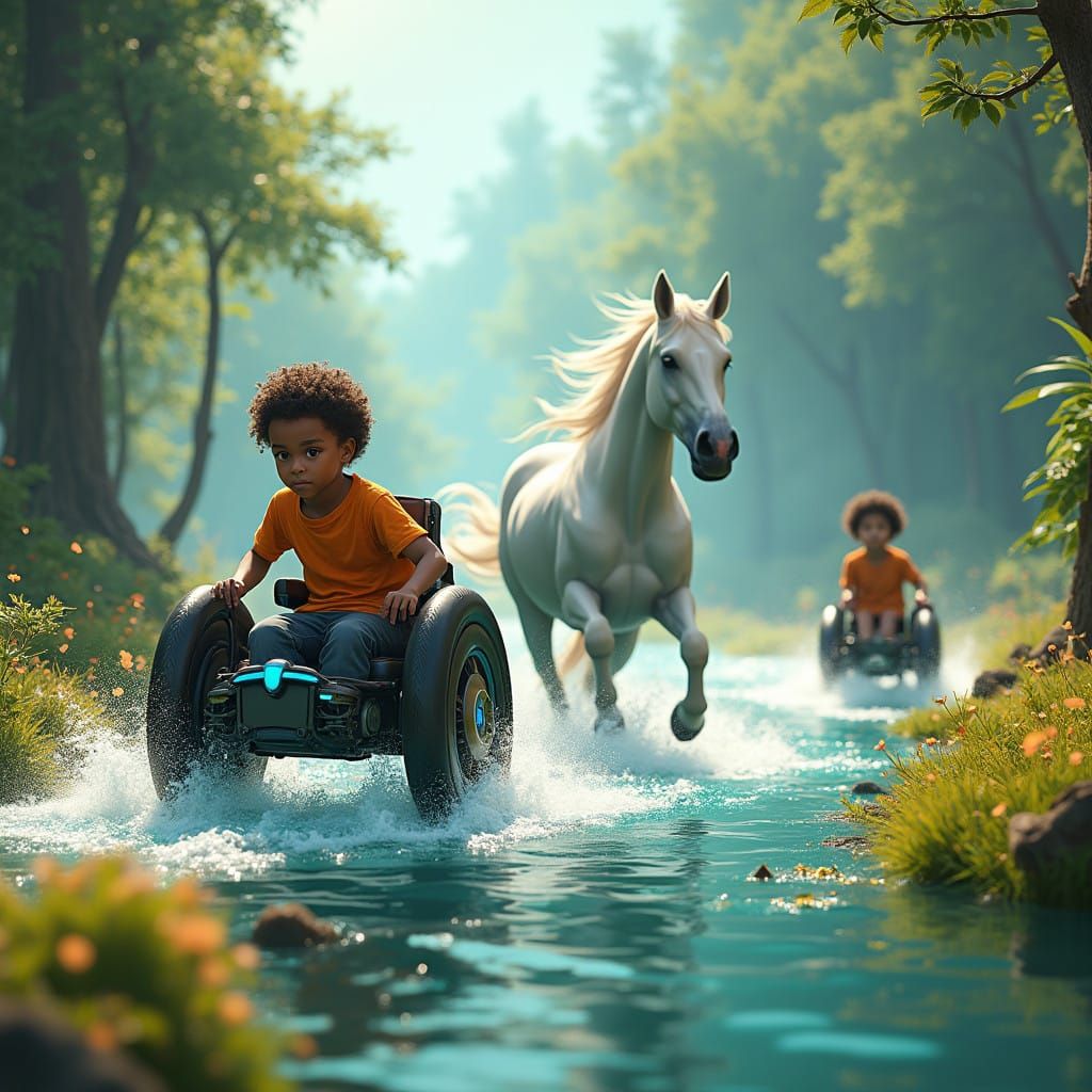 Fantastical Triplets Racing in a Vibrant Landscape