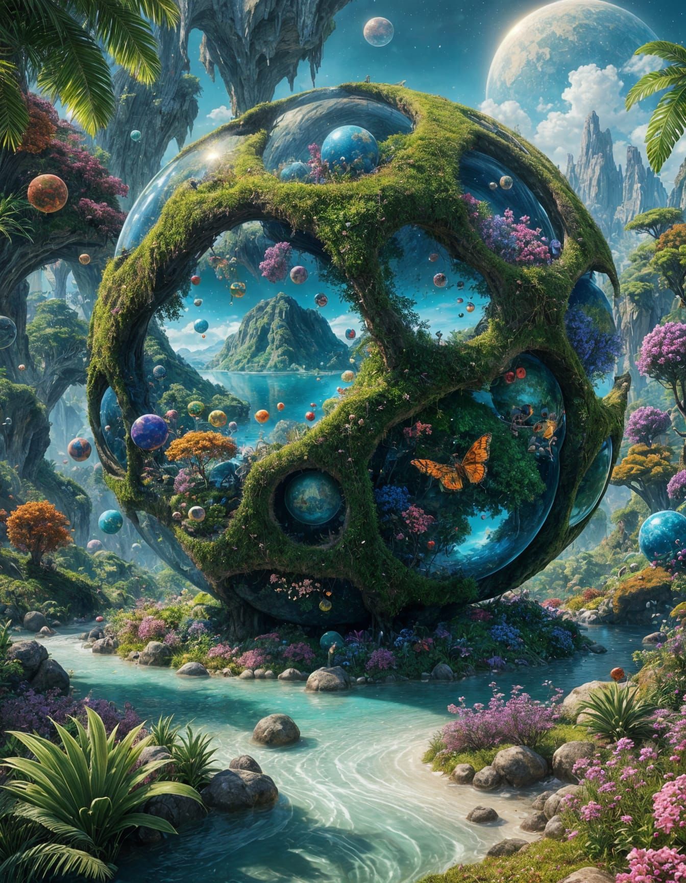 Whimsical Nature Spheres in Detailed Matte Painting