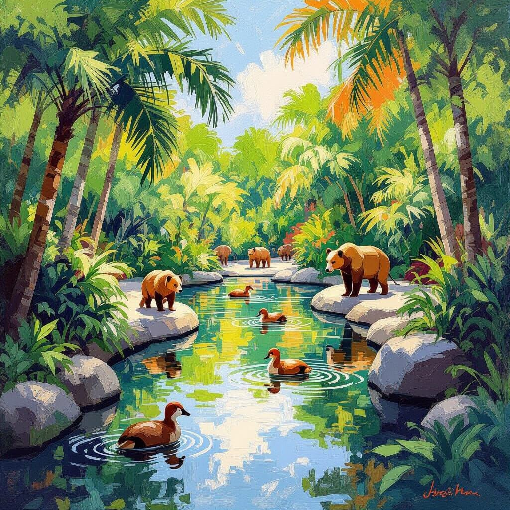 Vibrant Mandai Zoo in Impressionist Style