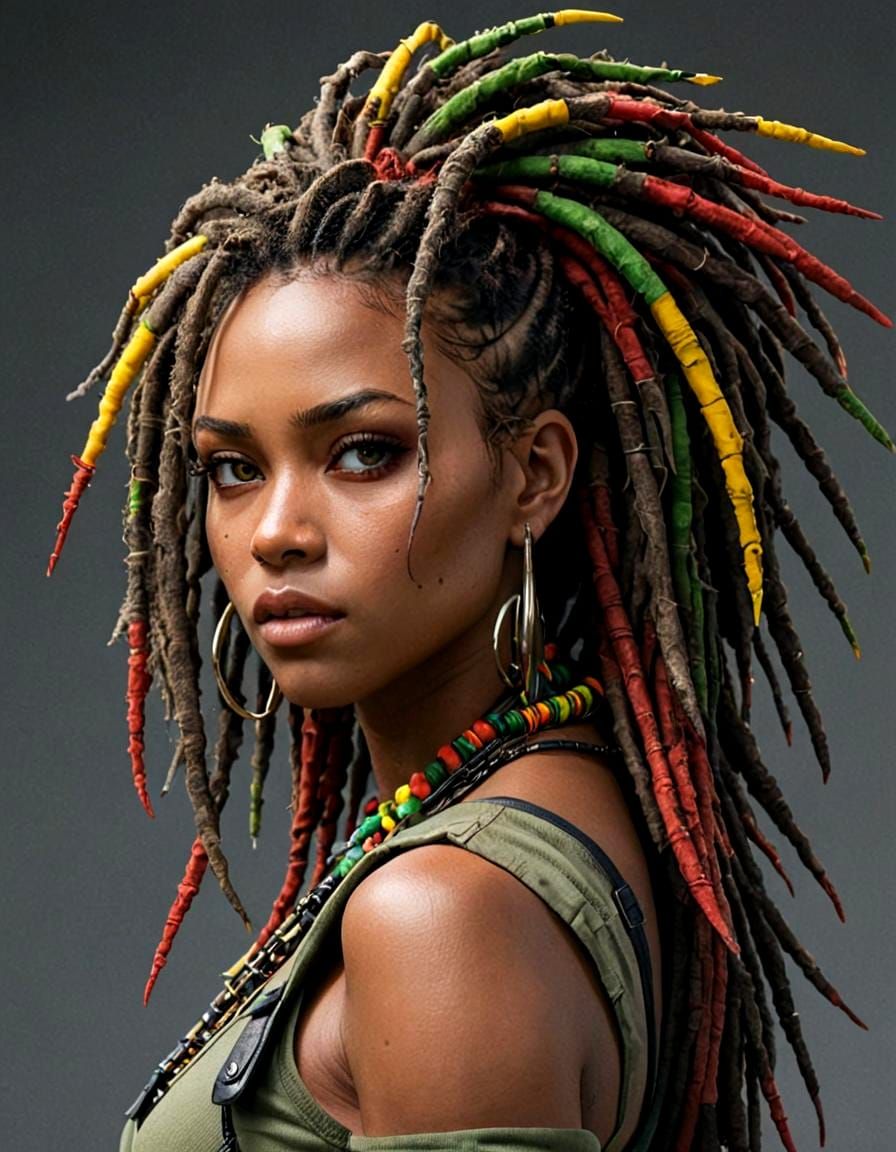 Rasta Girl with Piercings in Military Streetwear