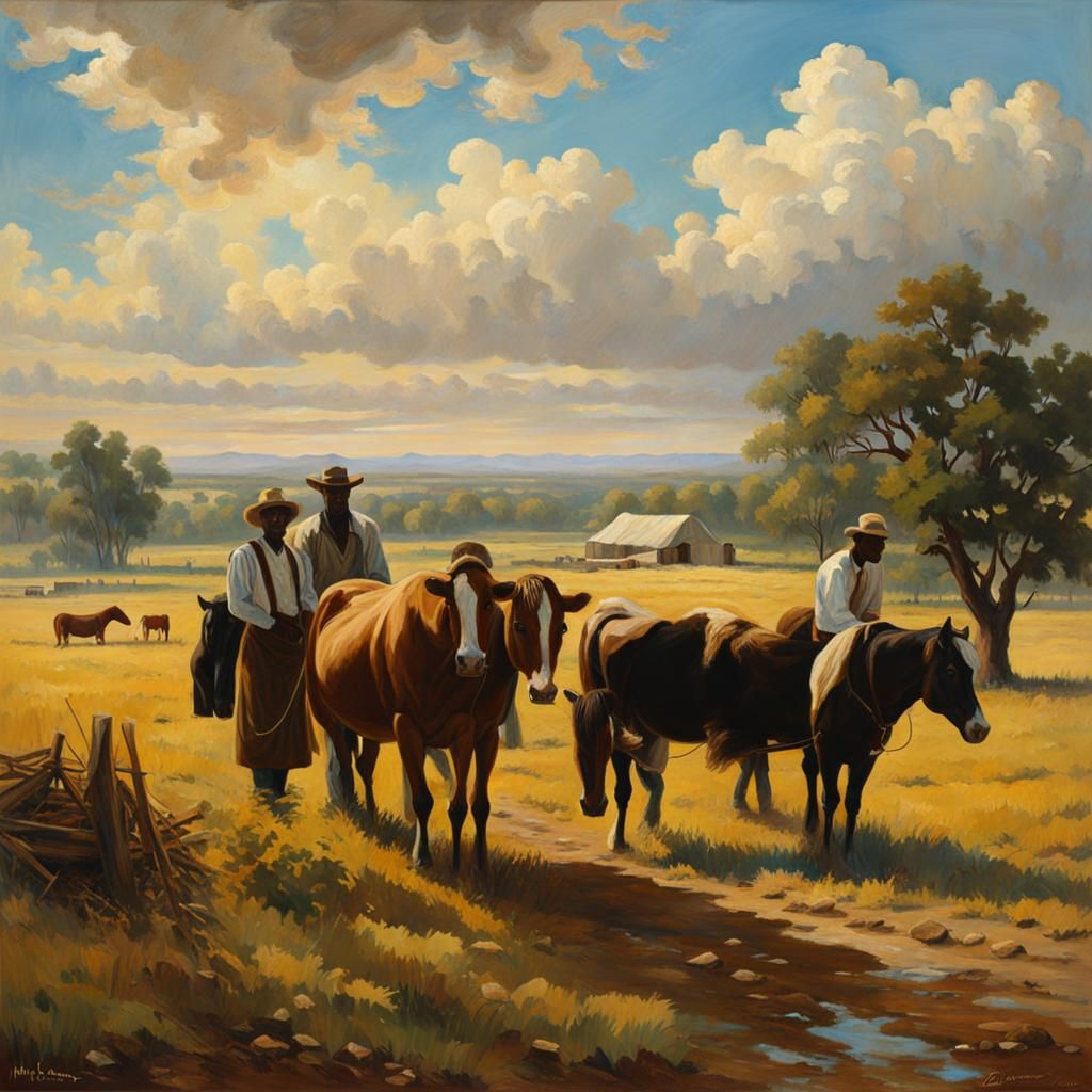 African American Farmers in the Style of Tanner