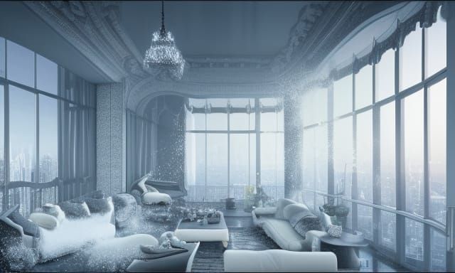 Winter Cityscape View from Penthouse Balcony