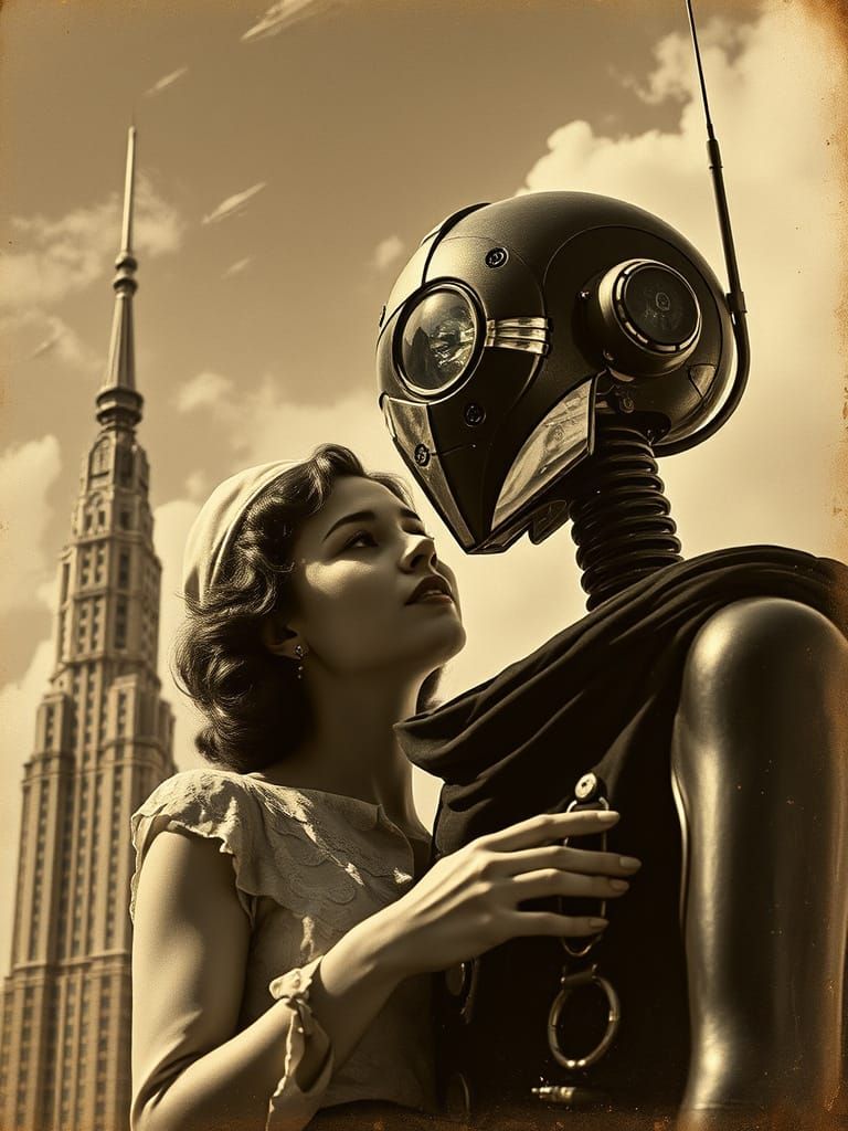Vintage Film Starlet in Love with a Futuristic Android