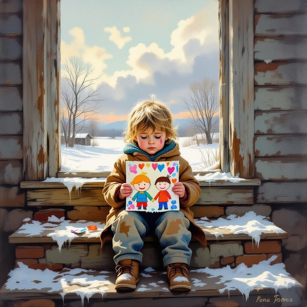 Child's Hopeful Longing in Abandoned Home